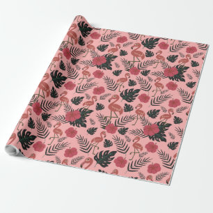 Papel De Presente Flores e folhas de padrão uniforme, cor-de-rosa,