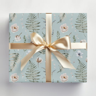 Papel De Presente Flores e Folhas de Samambaia Floresta Floral Botân