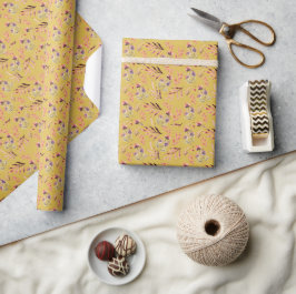 Papel De Presente Flores e Folhas em Aquarela Vintage