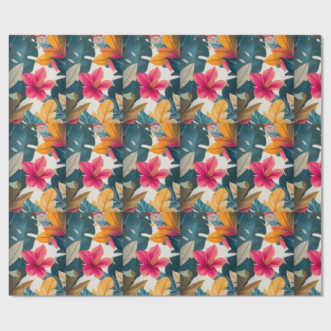 Papel De Presente Flores e folhas tropicais exóticas (Aberto)
