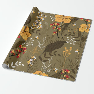 Papel De Presente Flores e folhas tropicais, sem costura