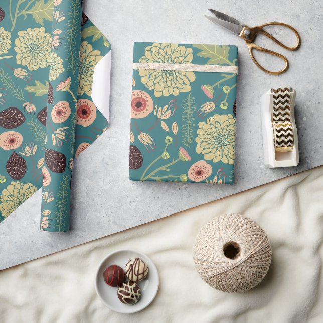 Papel De Presente Flores Elegantes Padrão Floral Verde Rosa (Artesanato)