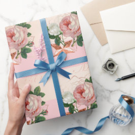 Papel De Presente Flores elegantes rosa de Natal brilhante