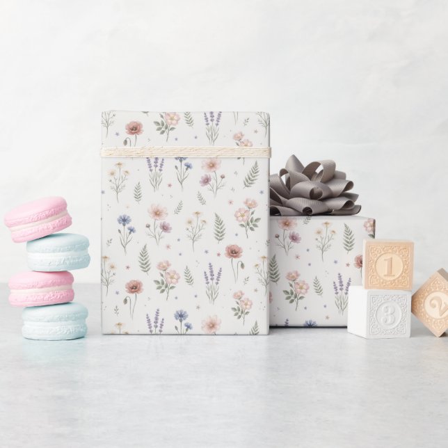 Papel De Presente Flores em Aquarela Fofas (Chá de bebê)