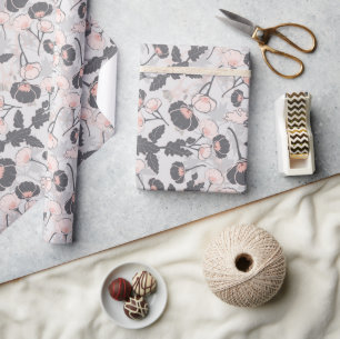 Papel De Presente Flores em camadas de Cinzas rosadas femininas eleg