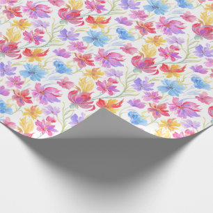 Papel De Presente Flores em Estilo de Aquarela Abstrata Rosa Azul Am
