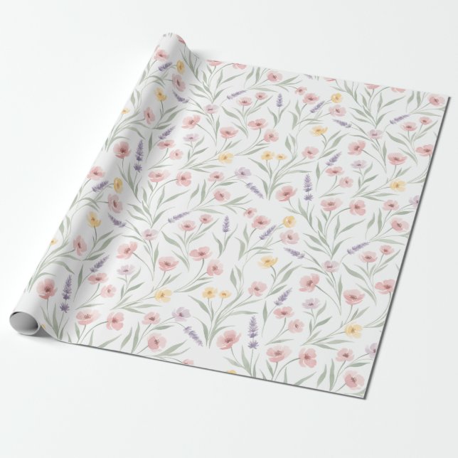 Papel De Presente Flores em Estilo de Aquarela Pálida Rosa Roxo Amar (Desenrolado)