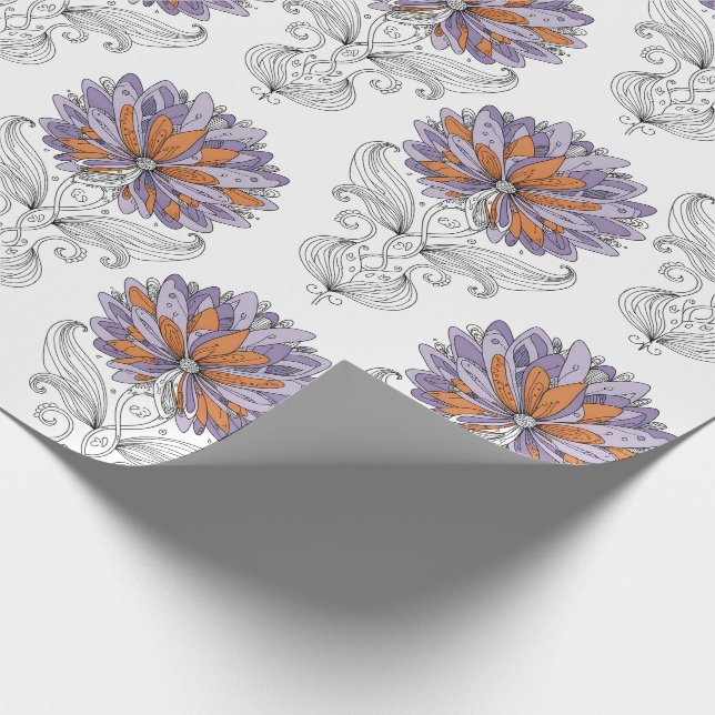 Papel De Presente Flores em Estilo de Arte Abstrata com Rabiscos Rox (Ponta)