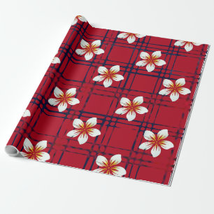 Papel De Presente Flores em xadrez vermelho