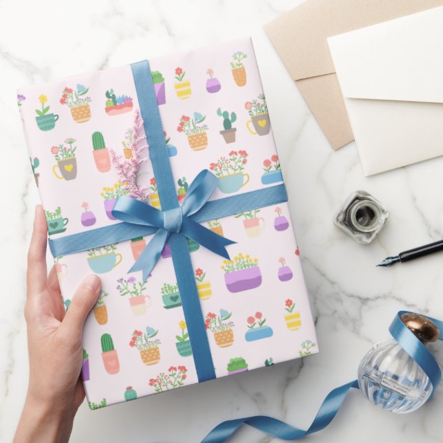 Papel De Presente Flores em xícaras  (Presentear)