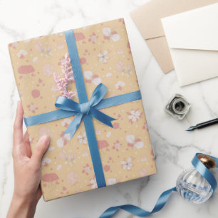 Papel De Presente Flores Esboçadas em Laranja Claro