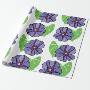 Papel De Presente Flores Florais de Ipoméia Azul