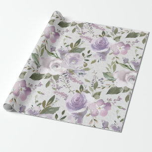Papel De Presente Flores Florais De Lavanda Lilás Roxo De Aquarela