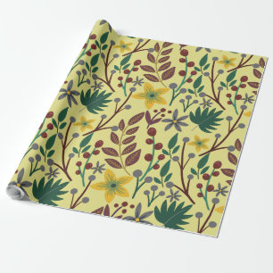 Papel De Presente Flores, flores, folhas, ramos, sem costura,