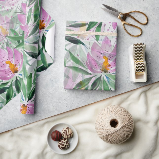 Papel De Presente Flores Florescem Arte Aquarela Violeta (Artesanato)