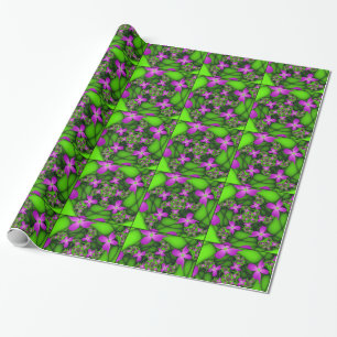 Papel De Presente Flores Fractais Abstratas Modernas Rosa Verde Neon