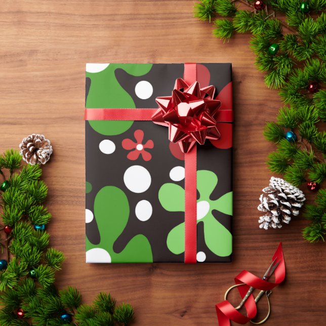 Papel De Presente Flores funerárias em vermelho e verde (Presente de Natal)