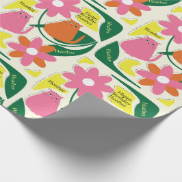 Papel De Presente Flores Gatos Adicionar Destinatários Nome Cute Ani