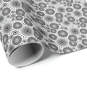 Papel De Presente Flores Geométricas Modernas em Preto e Branco Estr
