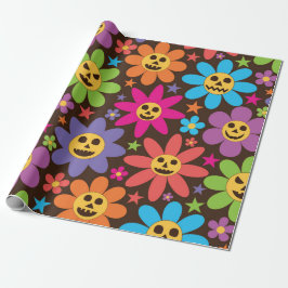 Papel De Presente Flores Groovy Assustadoras de Halloween 