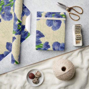 Papel De Presente Flores Iris azuis padrão de efemérsia de vintagem