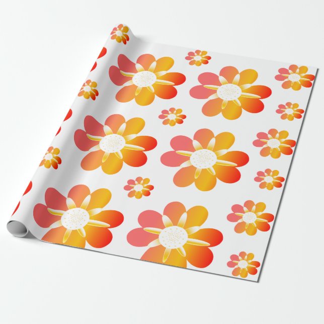 Papel De Presente Flores Laranja (Desenrolado)