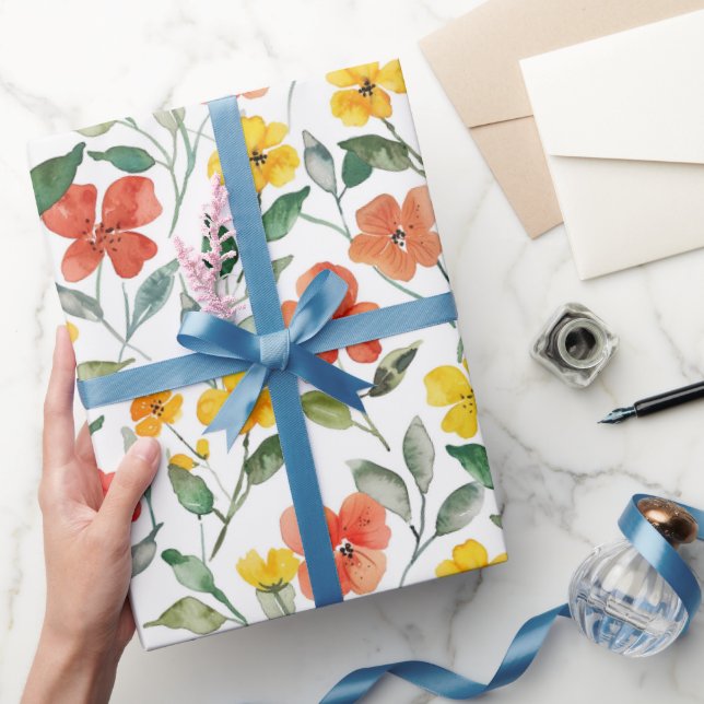Papel De Presente Flores Laranja Amarelas Aniversário (Presentear)
