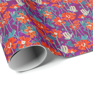 Papel De Presente Flores laranja no travesseiro decorativo roxo