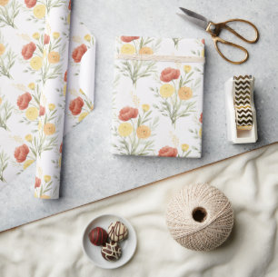 Papel De Presente Flores Laranja Vermelho Amarelo