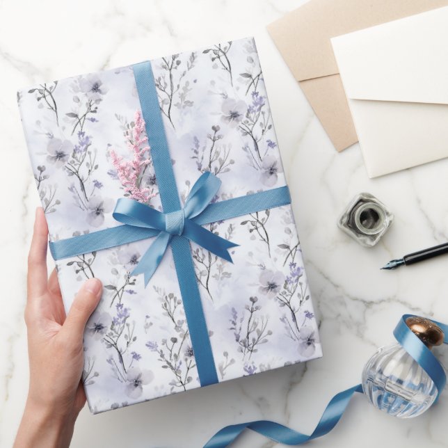 Papel De Presente Flores Lavanda Românticas (Presentear)