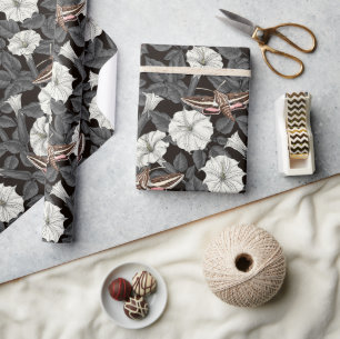 Papel De Presente Flores-lua e mariposas-esfinge 2