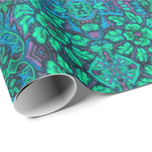 Papel De Presente Flores Mágicas do Jardim Árabe Boêmia Mint Verde