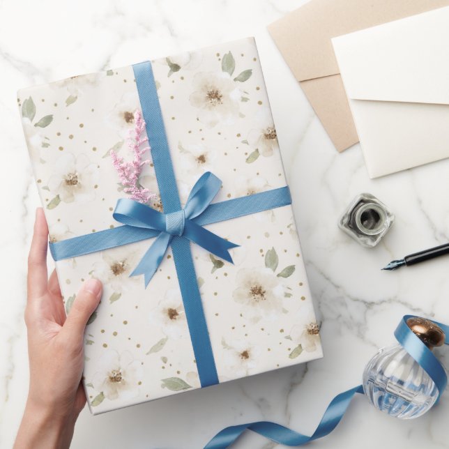Papel De Presente Flores Marrom Cacau Creme Aniversário (Presentear)