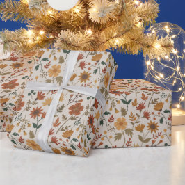 Papel De Presente Flores Modernas deixam Dourado padrão botânico de