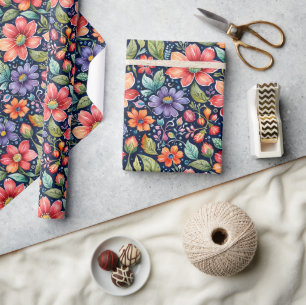 Papel De Presente Flores Modernas Multi-coloridas