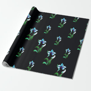 Papel De Presente Flores néon verdes azuis a preto