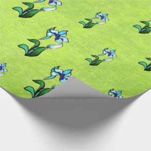 Papel De Presente Flores néon verdes azuis em verde-abstrato