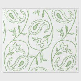 Papel De Presente "Flores Paisley Verde" Embrulho de Presente Floral