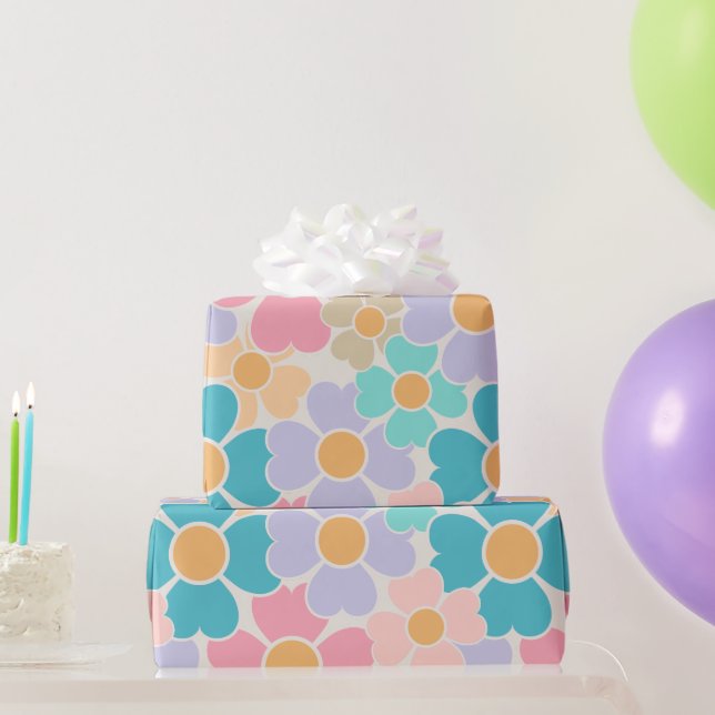 Papel de Presente Flores Pastel (Presentes para festas)