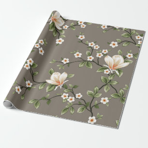 Papel De Presente flores pequenas amassadas com folhas verdes padrão