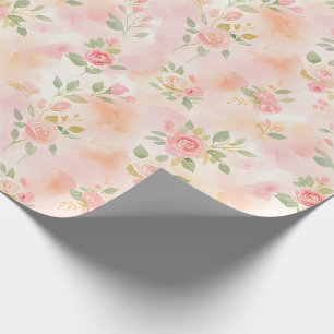 Papel De Presente Flores Pequenas de Rosa e Pêssego em Aquarela Abst