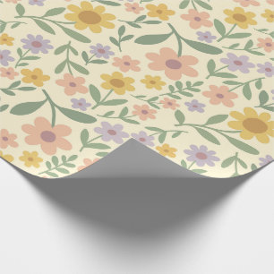 Papel De Presente Flores Pintadas em Laranja Rosa Lavanda Amarelo