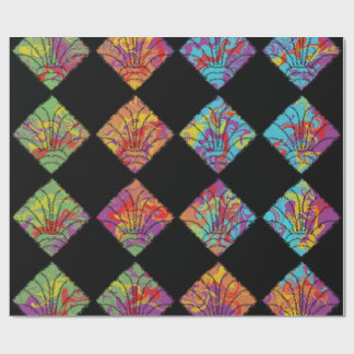 Papel De Presente Flores Psicodélicas em Diamantes Abstratos Colorid