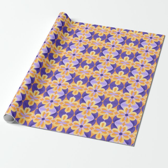 Papel De Presente Flores Púrpura Laranja Amarelo (Desenrolado)