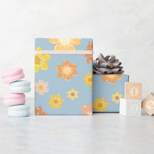 Papel De Presente Flores quentes do Ouro de outono sem costura (Chá de bebê)