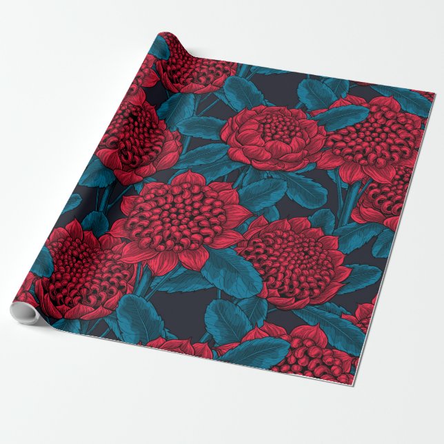 Papel De Presente Flores Red Waratah (Desenrolado)