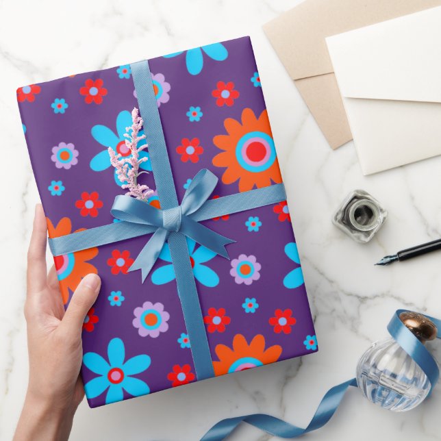 Papel De Presente Flores Retro Diversão 70s Hippie Daisy Padrão (Presentear)