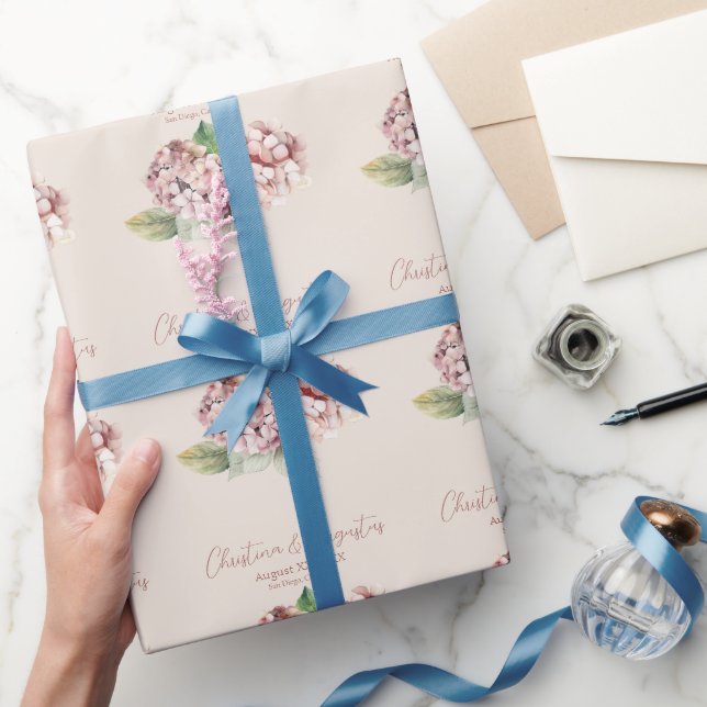 Papel De Presente Flores Românticas, Rosa e Blush, de Hydrangea, Aqu (Presentear)