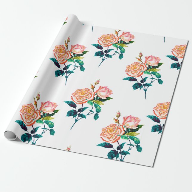 Papel De Presente Flores rosa com folhas com patamar sem costura de  (Desenrolado)