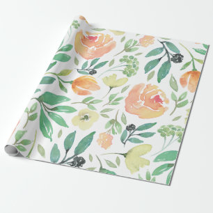 Papel De Presente Flores Rosa e Amarelo Cores d'água Padrão sem cost